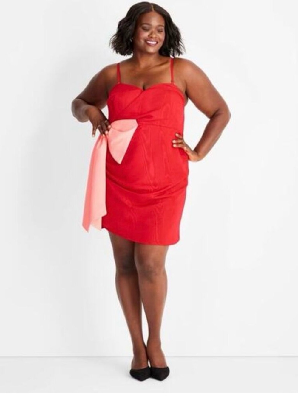 Future Collective Red Strapless Mini Dress with Pink Bow Accent!